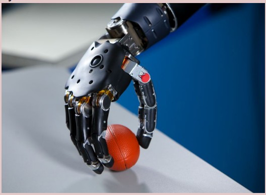 Robotic prosthetic hand picking up a ball