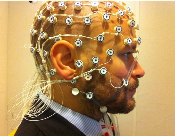 Patient wearing EEG electrodes
