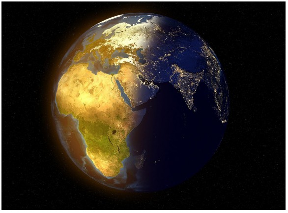 Image of the Earth, half in day and half in night